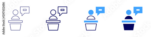 Session moderator icon in 4 different styles. Thin Line, Line, Bold Line, Duotone. Duotone style. Editable stroke
