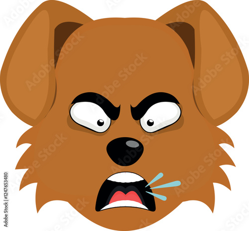 vector illustration emoji character face dog cartoon, with an angry expression, talking and screaming