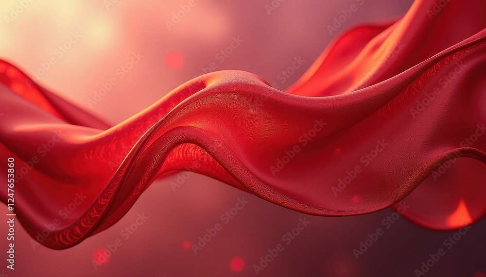 Obraz premium HighDefinition Ima: Vibrant Red Silk Fabric with Smooth Wavy Texture