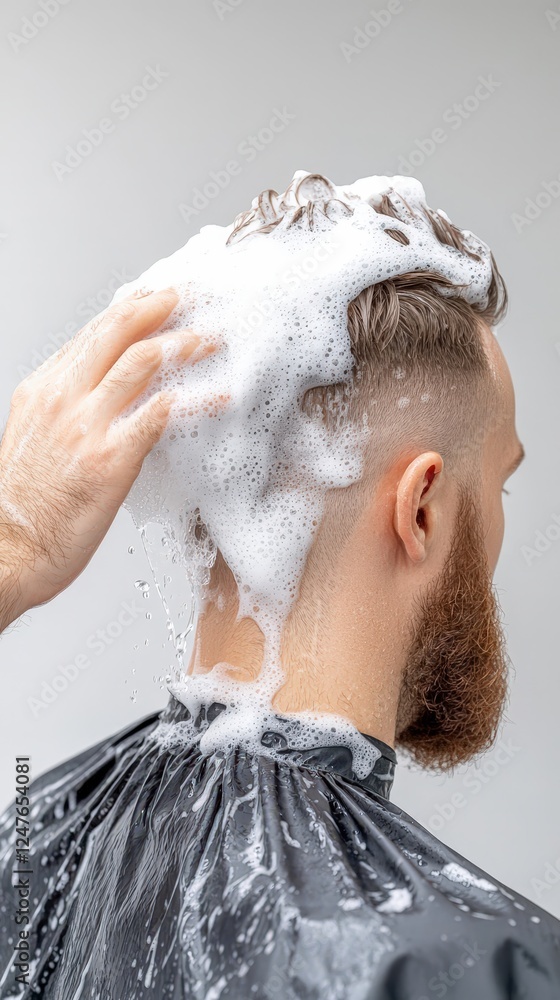 Naklejka premium Hair Washing Process in a Barber Shop Setting