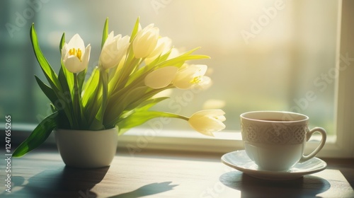 Wallpaper Mural Fresh Spring Flowers in Glass Vase Celebrating International Women's Day with Soft Pastel Tones and Contemporary Elegance Torontodigital.ca