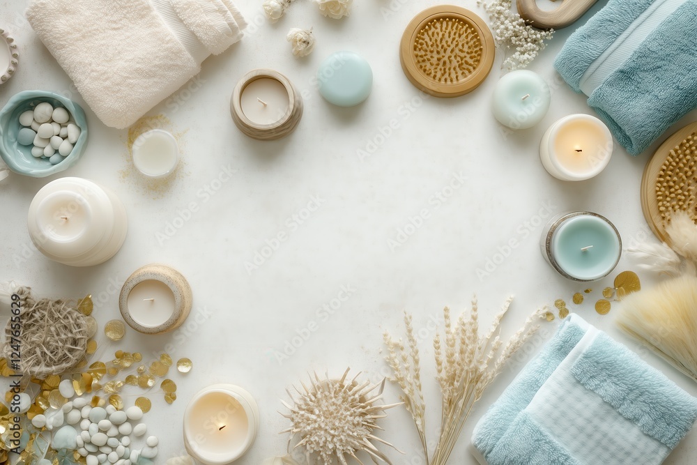 Conjunto de itens de spa com toalhas, velas e elementos decorativos em tons neutros, capturados com luz natural suave, criado com IA generativa. Conjunto de itens de spa com toalhas, velas e elementos decorativos em tons neutros, capturados com luz natural suave, criado com IA generativa.