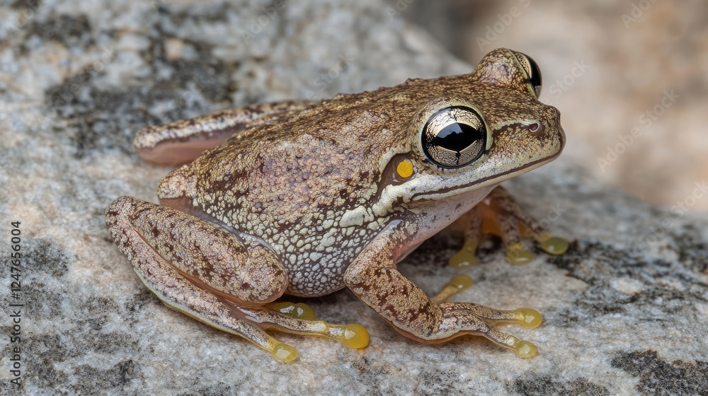 Obraz premium Detailed Portrait of a Cuban Tree Frog Resting on a Rock Surface