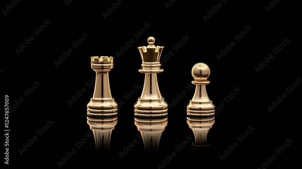 Golden Chess Pieces on Black Background: Strategy, Power, and Competition Golden Chess Pieces on Black Background: Strategy, Power, and Competition