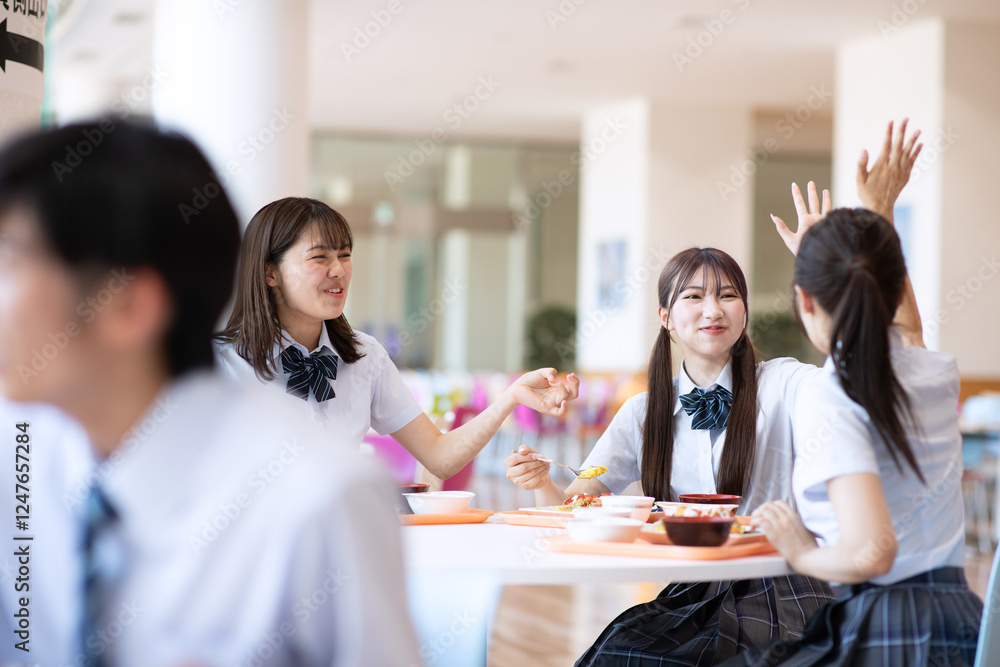 学生食堂で食事する高校生 学生食堂で食事する高校生