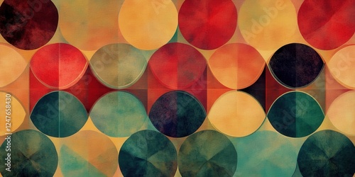 A cheerful digital mosaic of overlapping circles and triangles in warm tones