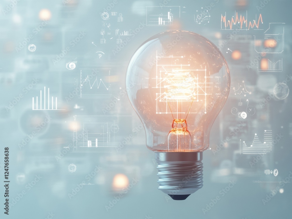 Light Bulb Illuminating Data Visualization Representing Innovations in Technology and Progress Light Bulb Illuminating Data Visualization Representing Innovations in Technology and Progress