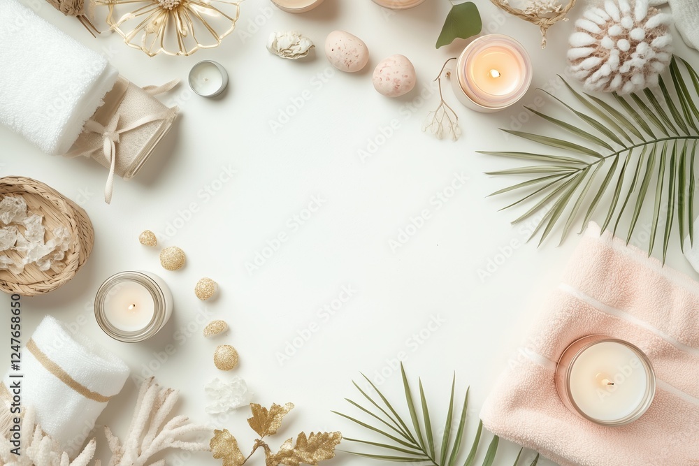 Conjunto de itens de spa com toalhas, velas e elementos decorativos em tons neutros, capturados com luz natural suave, criado com IA generativa. Conjunto de itens de spa com toalhas, velas e elementos decorativos em tons neutros, capturados com luz natural suave, criado com IA generativa.