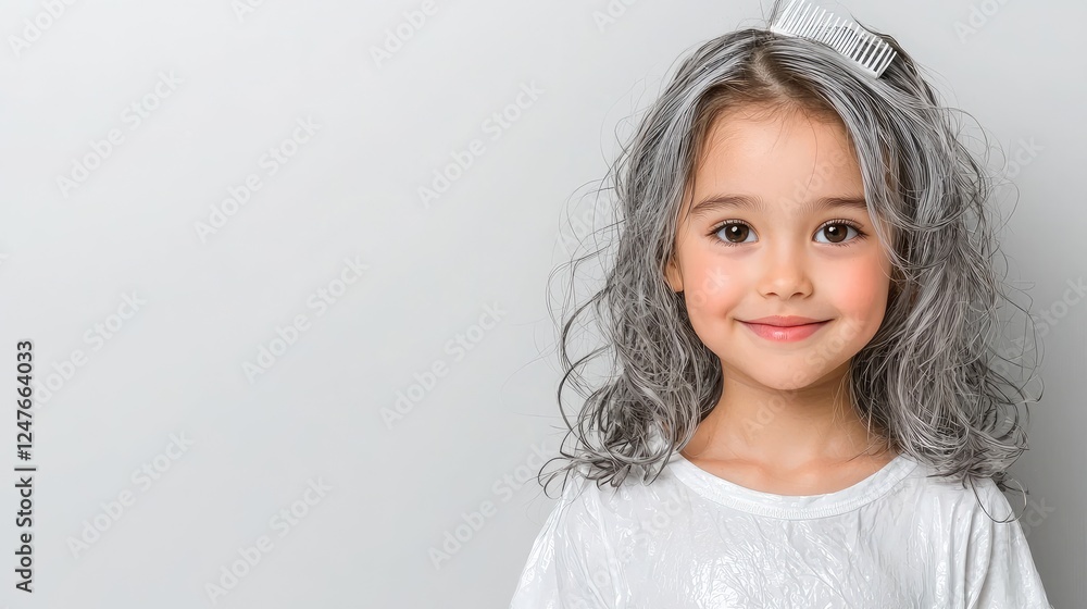 Girl with wet silver hair smiling, studio shot Girl with wet silver hair smiling, studio shot
