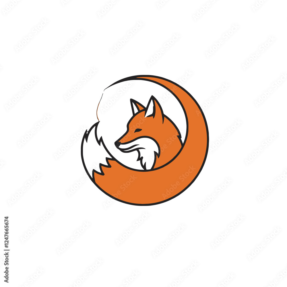 Obraz premium Elegant Fox Tail Design in Circular Stylized Art on White Background
