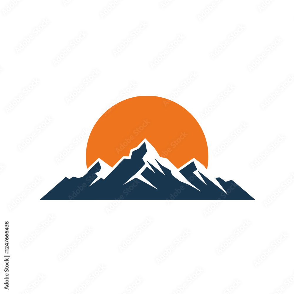 Fototapeta premium Scenic Illustration of Mountains Against an Orange Setting Sun