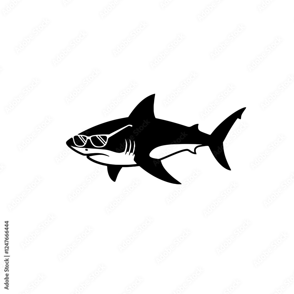 Obraz premium Cool Shark Wearing Sunglasses In Stylish Black And White Silhouette Design