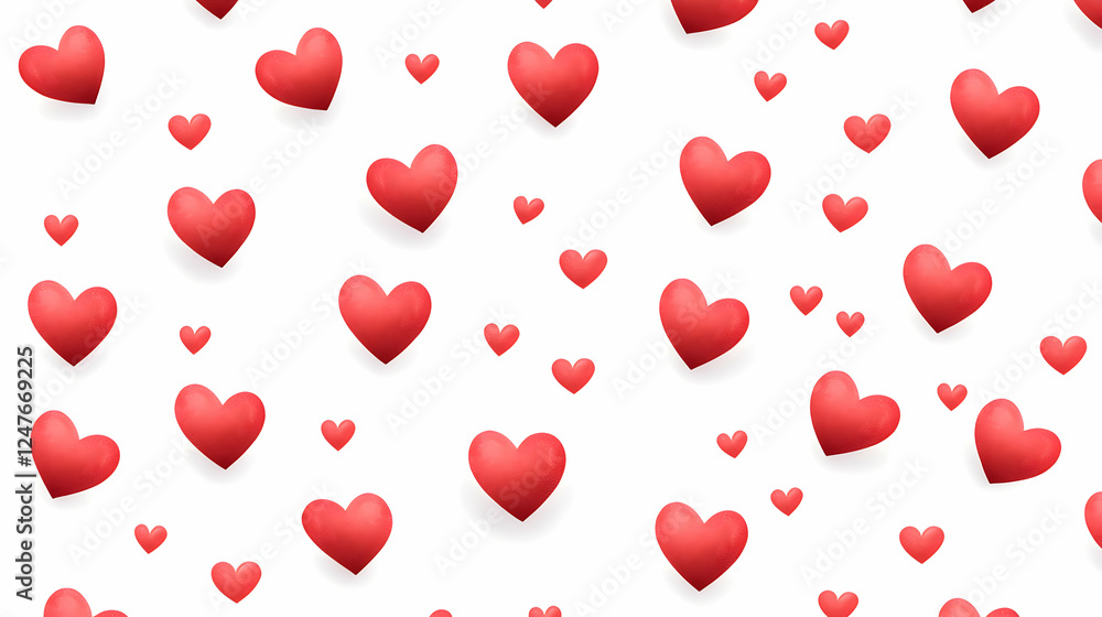 A vibrant pattern of red hearts on a white background. A vibrant pattern of red hearts on a white background.