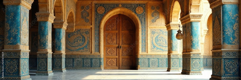 Fototapeta premium Ornate mosaic tiles adorn the doors of a grand palace, historic, palace, decorative