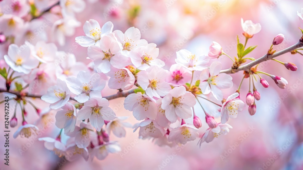 Sakura's ethereal bloom, a tilt-shift masterpiece. Selective focus on blossoms against an abstract, dreamy blur. Sakura's ethereal bloom, a tilt-shift masterpiece. Selective focus on blossoms against an abstract, dreamy blur.