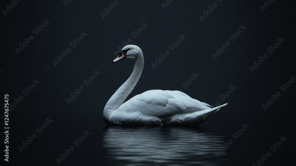 Obraz premium Serene Swan on a Dark Lake: A Study in Elegance and Tranquility