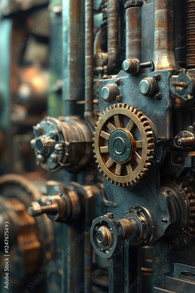 3D-rendered industrial icons featuring machinery and gears 3D-rendered industrial icons featuring machinery and gears