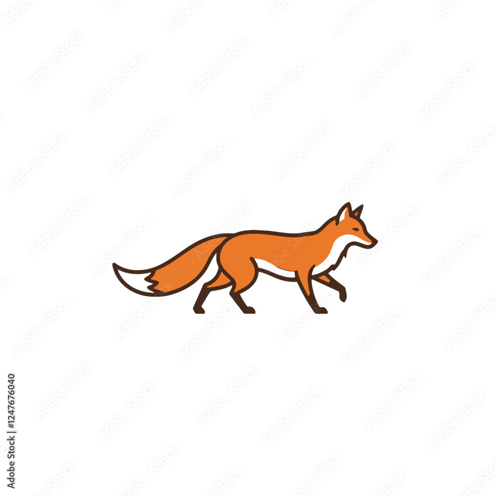 Fototapeta premium Minimalist Illustration of a Walking Fox on a White Background