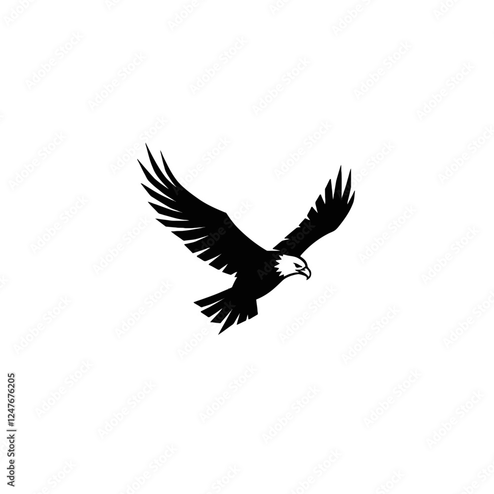Naklejka premium Silhouette of a Soaring Eagle on a White Background