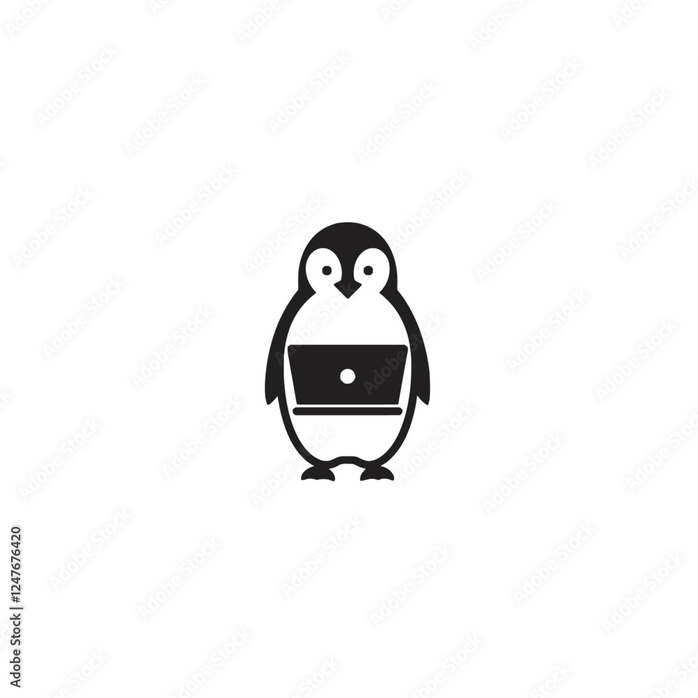 Fototapeta premium Cute Penguin Illustration with Laptop Representing Technology and Productivity