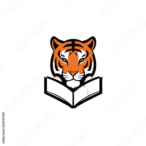 Illustrated Tiger Reading a Book in Vibrant Artistic Style