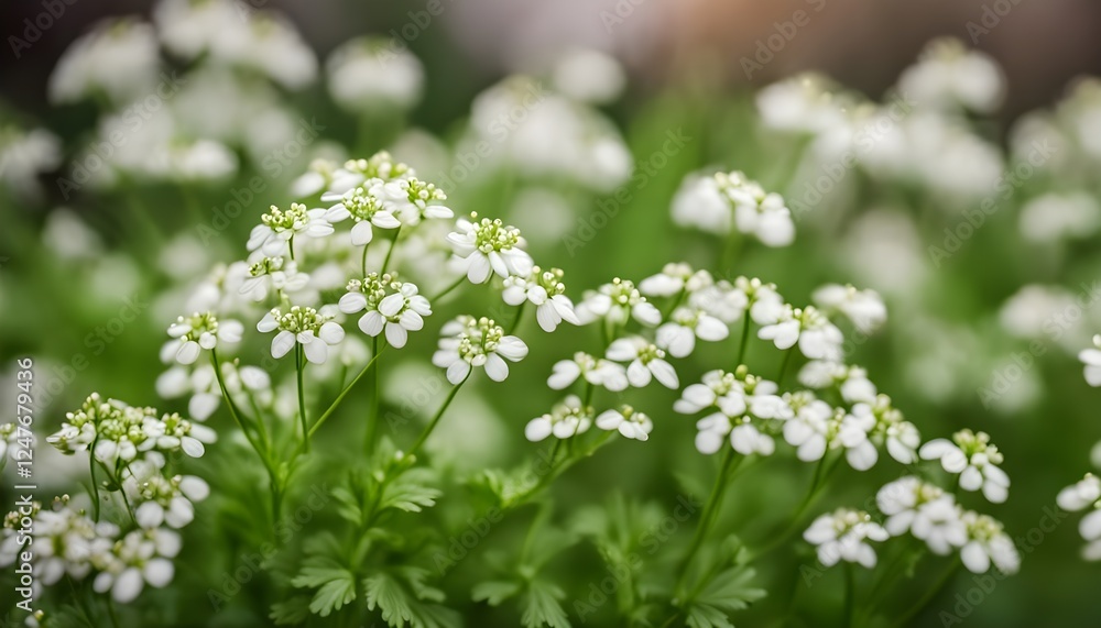 Coriander herb with tiny white flowers Coriander herb with tiny white flowers