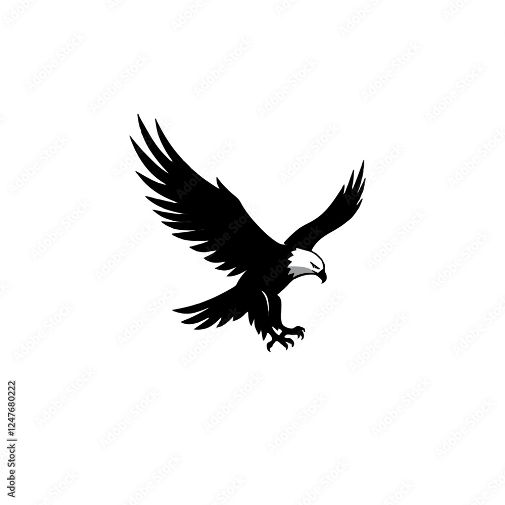 Obraz premium Silhouette of a Flying Eagle with Spread Wings in Mid-Flight