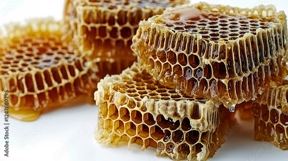 Golden Honeycomb: A Close-Up View of Nature's Sweetness. Discover the rich texture and deliciousness of pure honey in this captivating image. Golden Honeycomb: A Close-Up View of Nature's Sweetness. Discover the rich texture and deliciousness of pure honey in this captivating image.