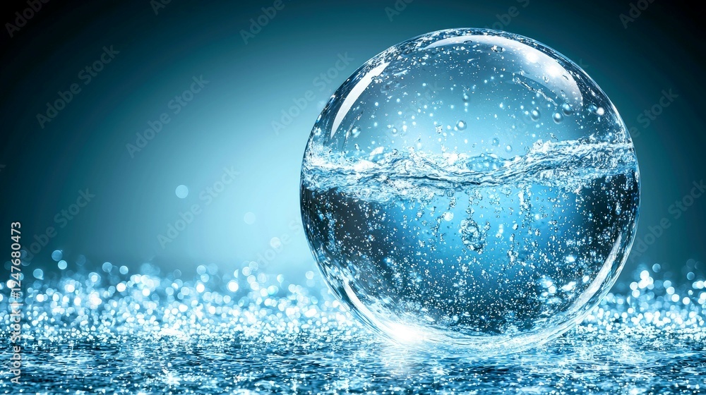 Stunning Crystal Water Orb: A Captivating Image of Pure, Clean Water in a Crystal Sphere. Perfect for environmental themes, nature documentaries, and more. Stunning Crystal Water Orb: A Captivating Image of Pure, Clean Water in a Crystal Sphere. Perfect for environmental themes, nature documentaries, and more.