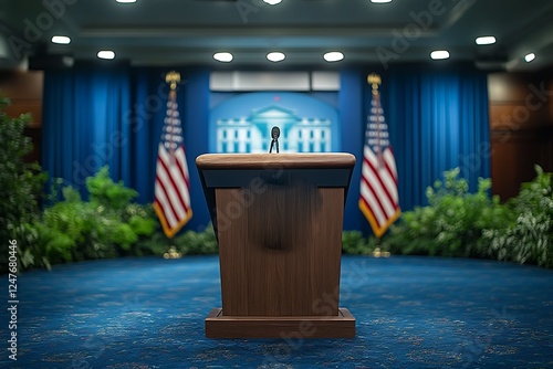 Empty Podium in White House Press Briefing Room