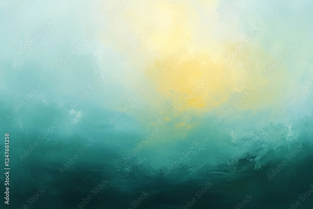 Abstract Green and Yellow Gradient Painting with Soft Blurred Edges giving the illusion of a sun above a mountain Abstract Green and Yellow Gradient Painting with Soft Blurred Edges giving the illusion of a sun above a mountain