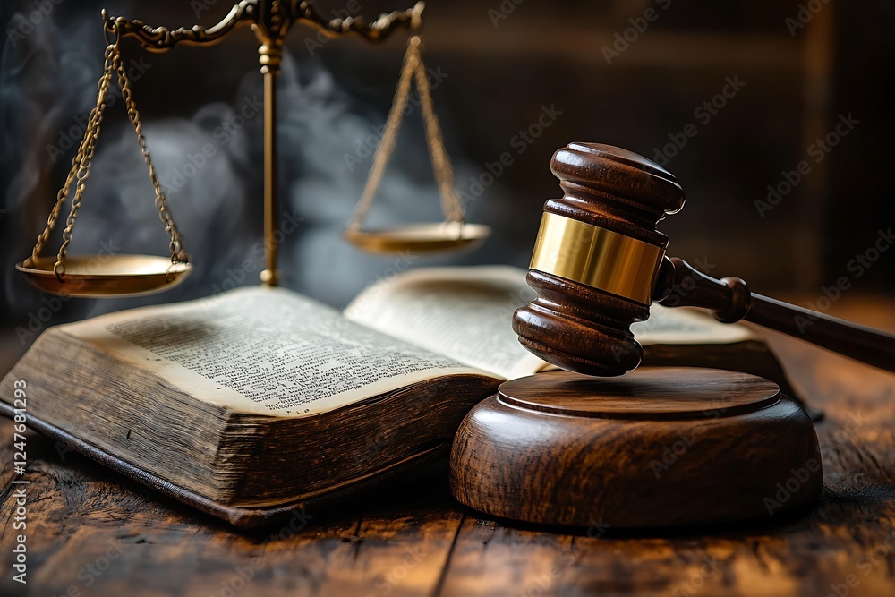 Justice Scales, Gavel, and Law Book: Symbol of Law and Order Justice Scales, Gavel, and Law Book: Symbol of Law and Order