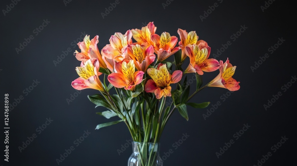 Fototapeta premium Vibrant Alstroemeria Bouquet Against Dark Background