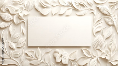 Elegant white floral design with central blank space