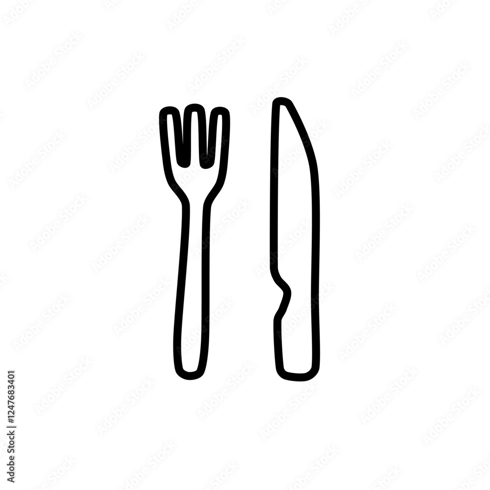 spork and knife with vector line art, food illustration, minimalist outline icon. Food and beverage, simple and clean vector icon, bakery illustration spork and knife with vector line art, food illustration, minimalist outline icon. Food and beverage, simple and clean vector icon, bakery illustration