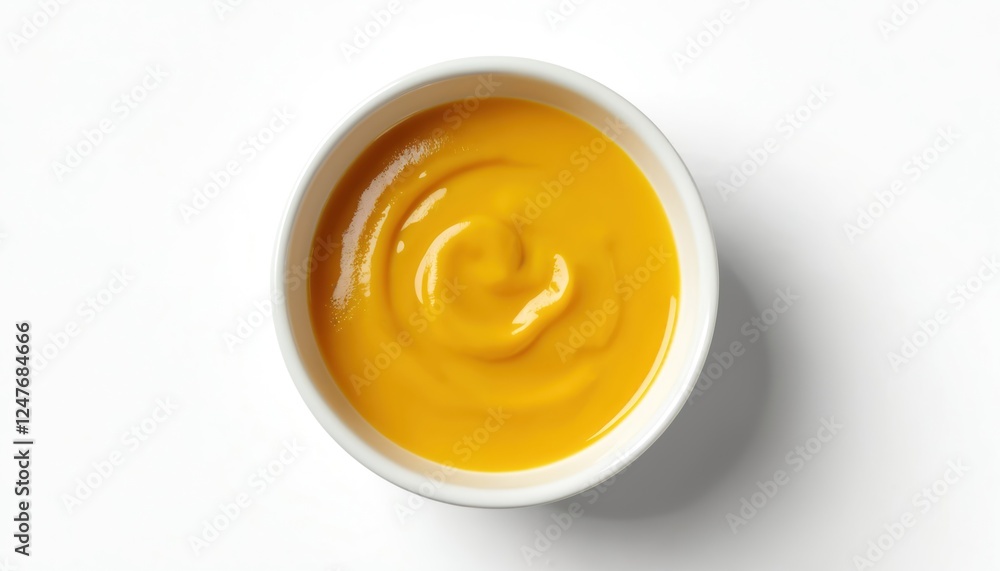 Top view of yellow mustard sauce in white bowl on white background. Healthy, delicious food ingredient. Savory condiment. Perfect for cooking as dip. Fresh, homemade. Isolated image. Great for food Top view of yellow mustard sauce in white bowl on white background. Healthy, delicious food ingredient. Savory condiment. Perfect for cooking as dip. Fresh, homemade. Isolated image. Great for food