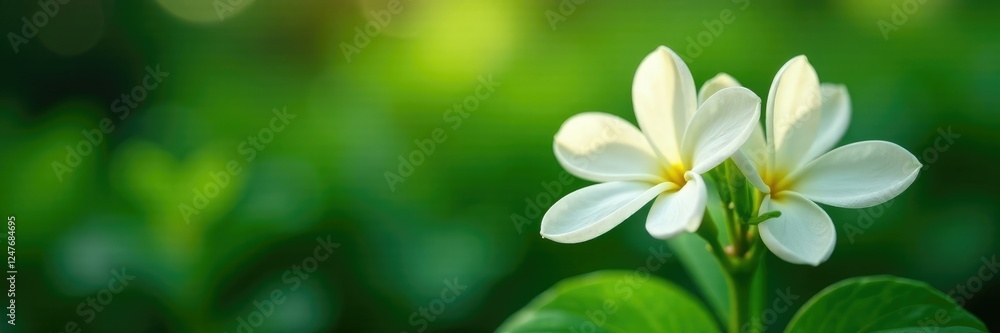 Fototapeta premium Delicate jasmine petals unfolding in lush greenery, plant, botanical