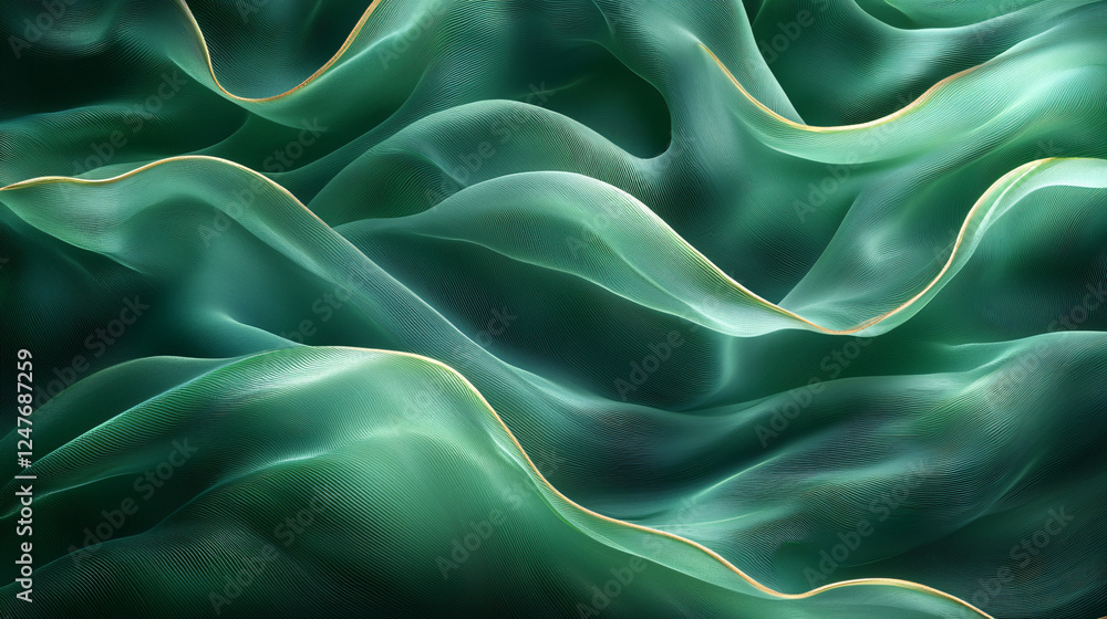 Obraz premium Elegant dark emerald background with flowing wave pattern