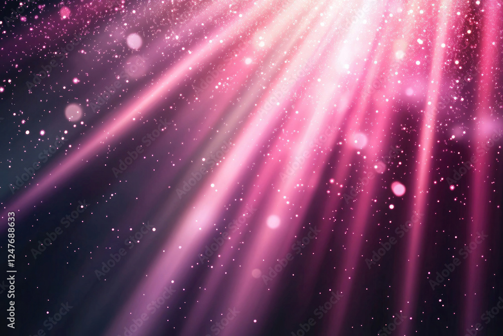 Fototapeta premium Magical Pink Light Rays with Sparkles and Glitter Background