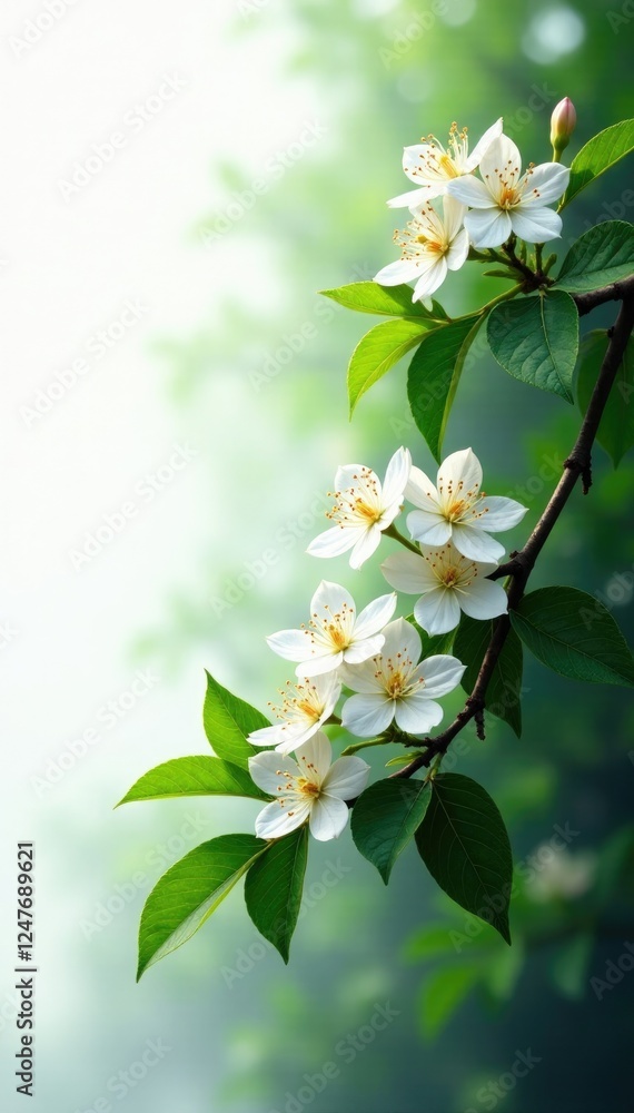 Overgrown branch with clusters of jasmine flowers, wild, flower, plant Overgrown branch with clusters of jasmine flowers, wild, flower, plant