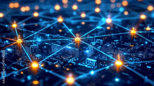 Wallpaper Mural Futuristic Smart City Network: A Digital Cityscape of Global Connections and Innovation Torontodigital.ca