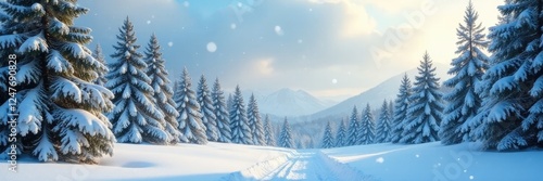 Wallpaper Mural Snowflakes gently falling from the sky onto a peaceful winter landscape, pine trees, winter landscape Torontodigital.ca