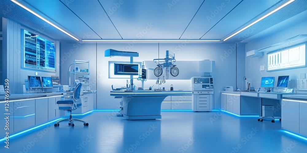 A creative setup of a futuristic laboratory with glowing screens and sleek equipment A creative setup of a futuristic laboratory with glowing screens and sleek equipment