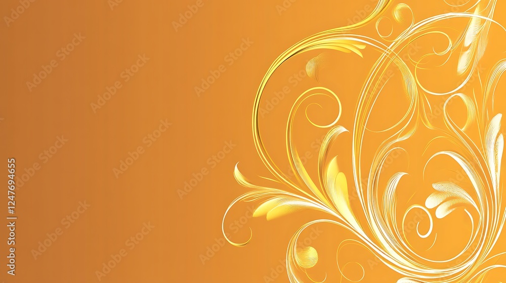 Golden Swirls Abstract Floral Design On Amber Background Golden Swirls Abstract Floral Design On Amber Background