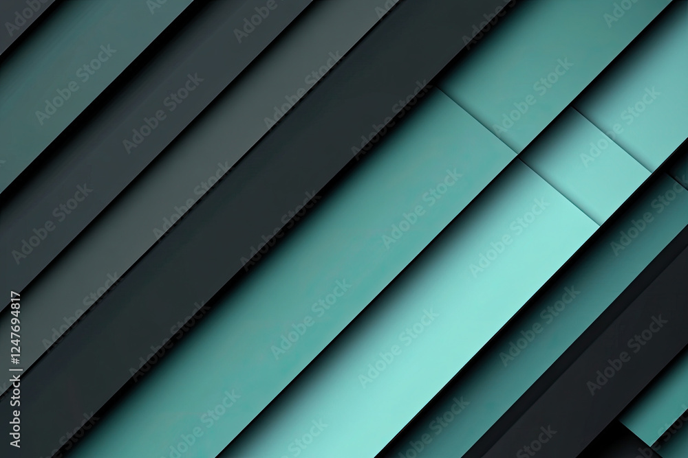 Obraz premium Abstract Diagonal Layers in Dark Green and Black with Teal Accents