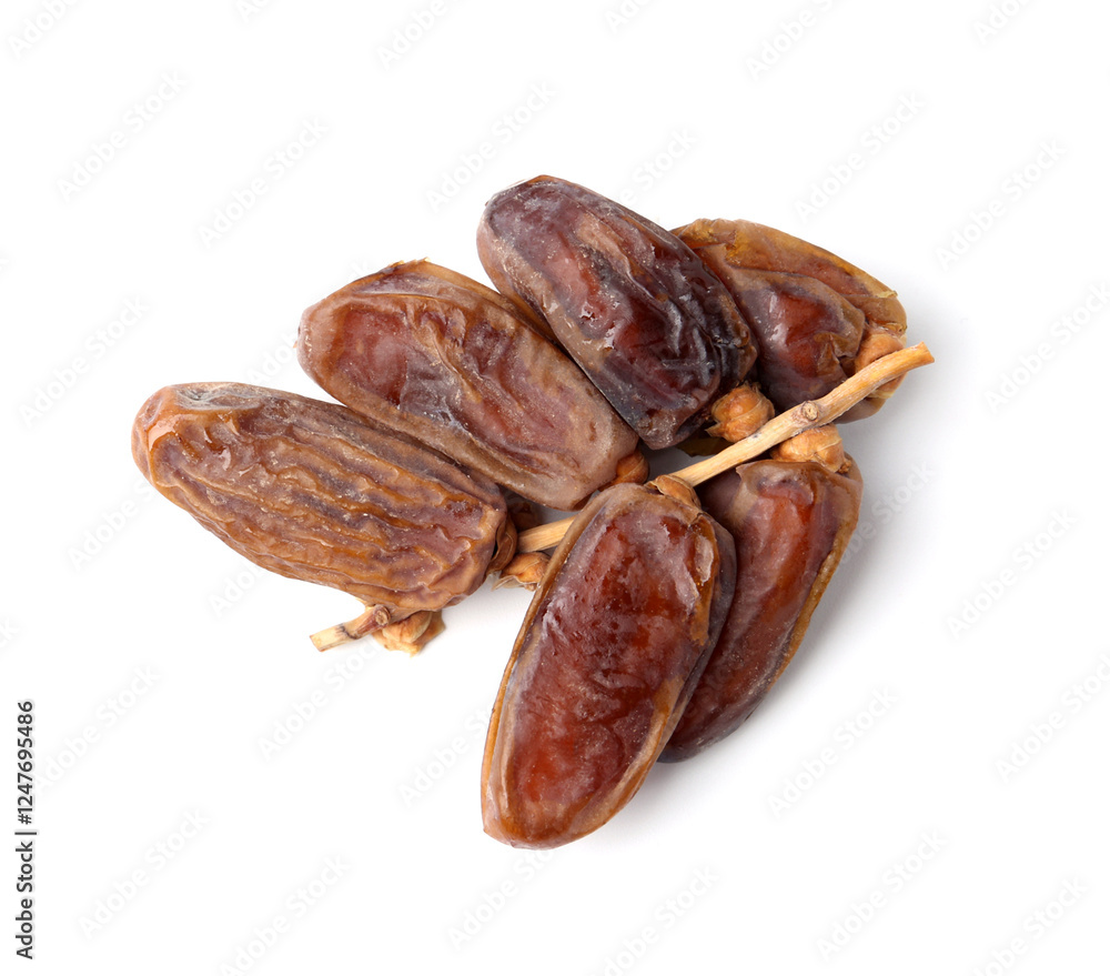 Bunch of tasty dried dates isolated on white, top view Bunch of tasty dried dates isolated on white, top view