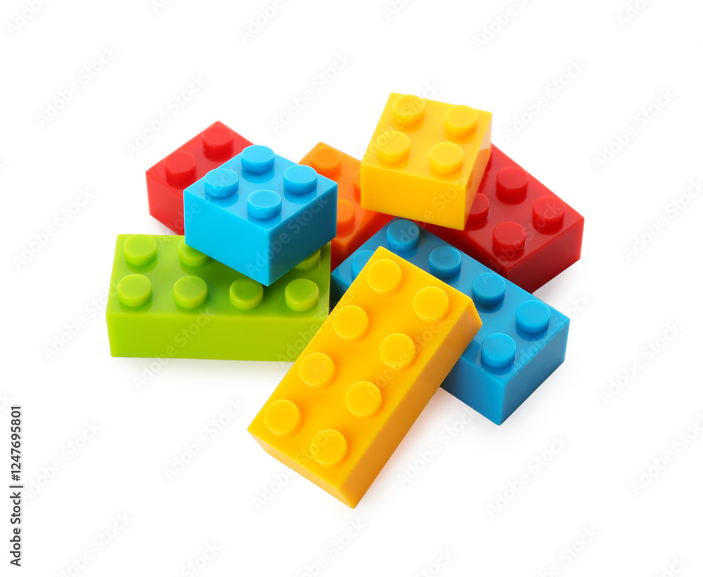 Construction toy. Pile of building bricks isolated on white Construction toy. Pile of building bricks isolated on white