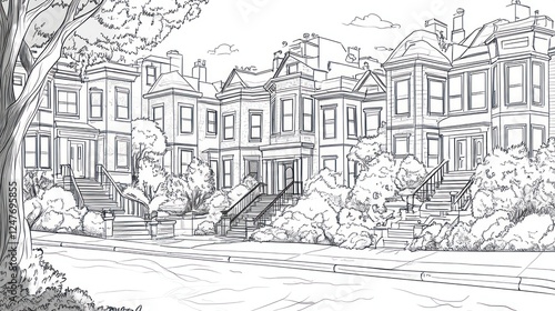 Wallpaper Mural Suburban street, houses, trees, sunny day, neighborhood illustration Torontodigital.ca