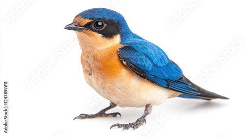 Vibrant Rufous-bellied Niltava Bird on a Clean White Background Studio Shot photo