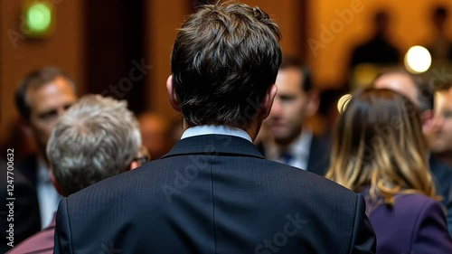 Wallpaper Mural Male reporter addresses press conference in crowded newsroom Torontodigital.ca